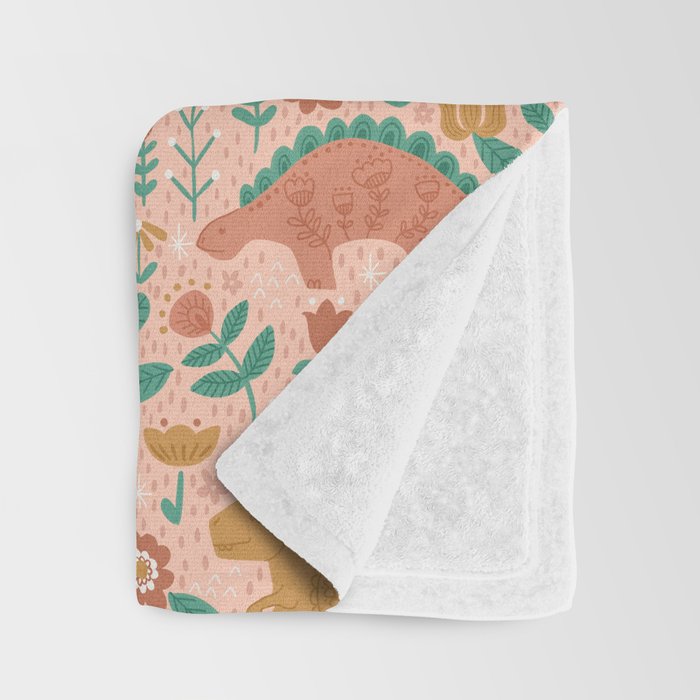 Folk Floral Dinosaurs in Pink Throw Blanket Gallery Image 3