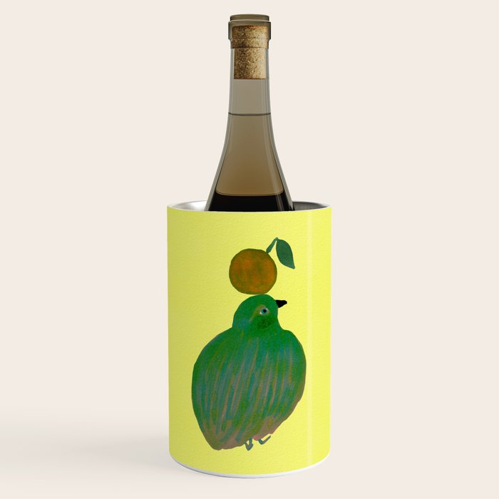 Fat Round Bird and Orange - Green and Yellow Wine Chiller Gallery Image 1