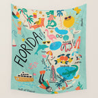 Florida State Beach Map Wall Tapestry Gallery Image 4