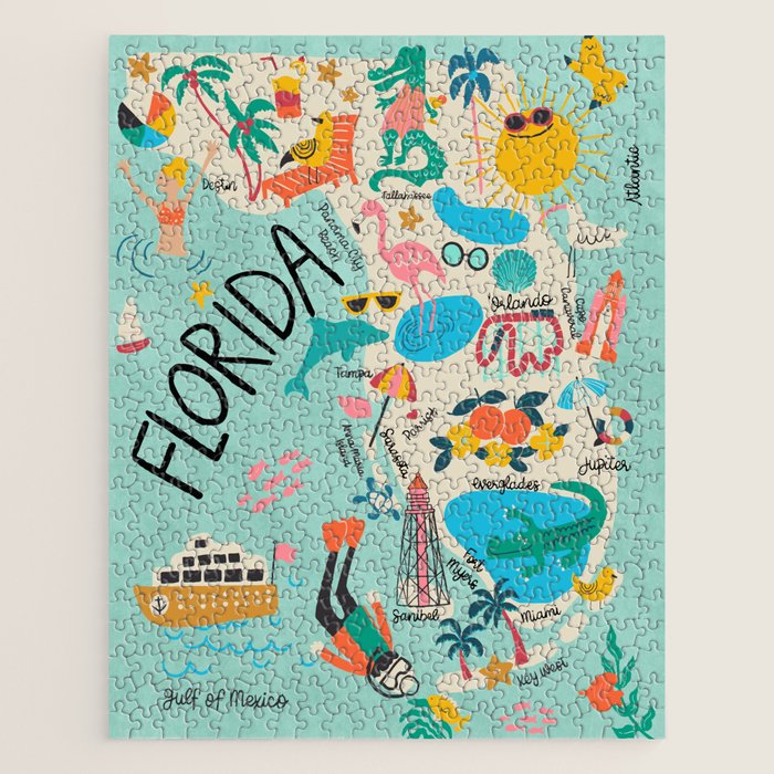 Florida State Beach Map Jigsaw Puzzle Gallery Image 1