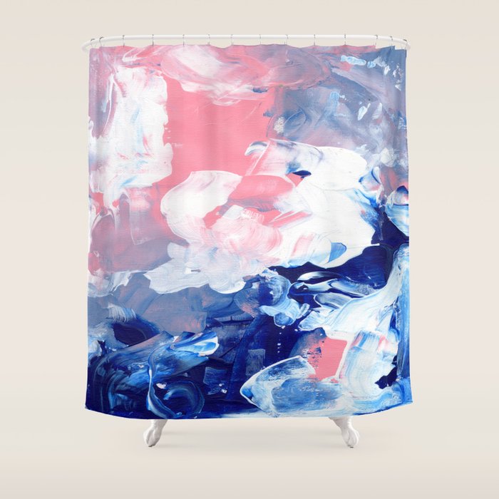 Ejaaz Haniff Abstract Acrylic Palette Knife Painting Blue Pink: 'Summer Storm' Shower Curtain Gallery Image 1