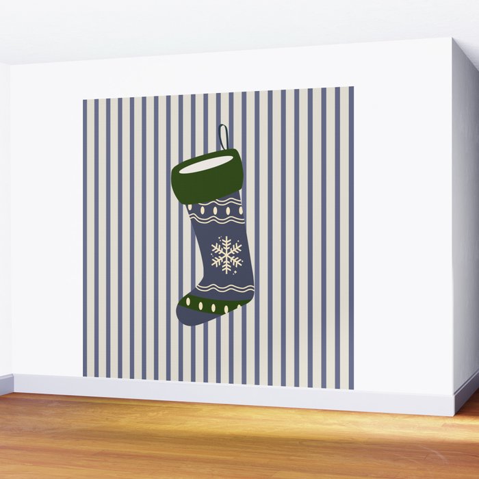 Christmas Stocking Blue Wall Mural Gallery Image 2