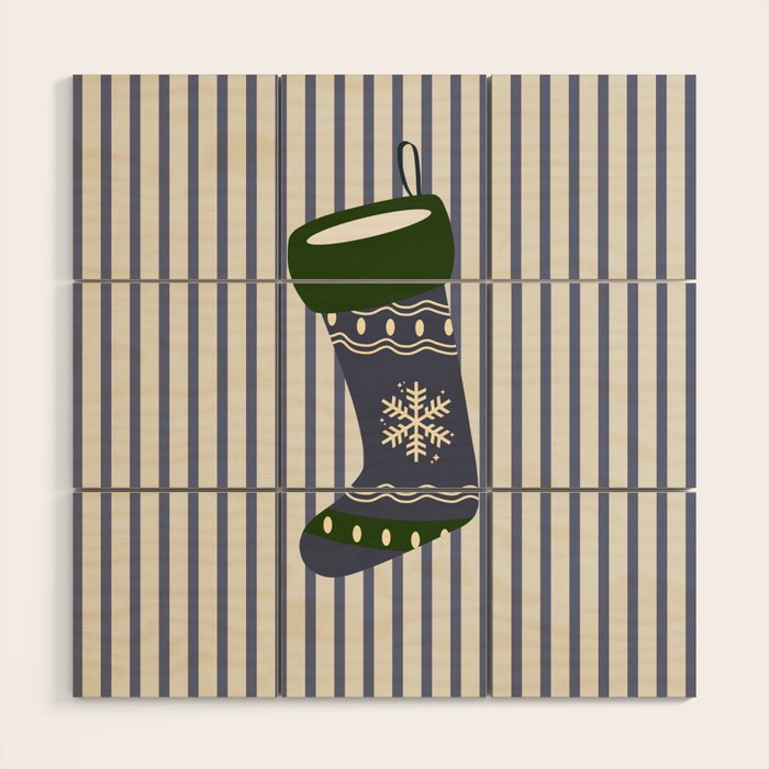 Christmas Stocking Blue Wood Wall Art Gallery Image 1