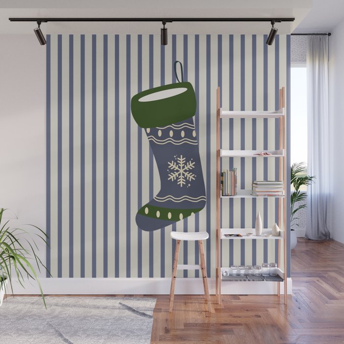 Christmas Stocking Blue Wall Mural Gallery Image 1