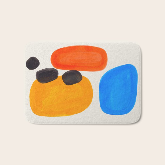 Minimalist Modern Mid Century Colorful Abstract Shapes Primary Colors Yellow Orange Blue Bubbles Bath Mat Gallery Image 1