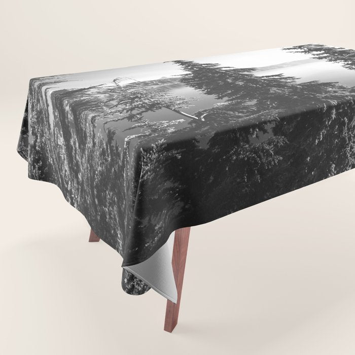 Mountain Lake Forest Black and White Nature Photography Tablecloth Gallery Image 1