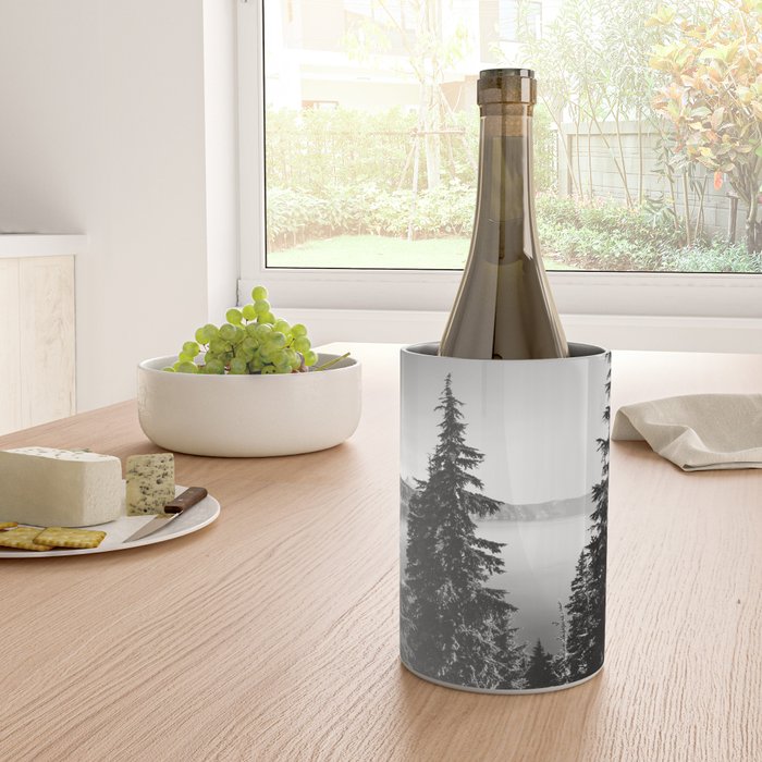 Mountain Lake Forest Black and White Nature Photography Wine Chiller Gallery Image 4