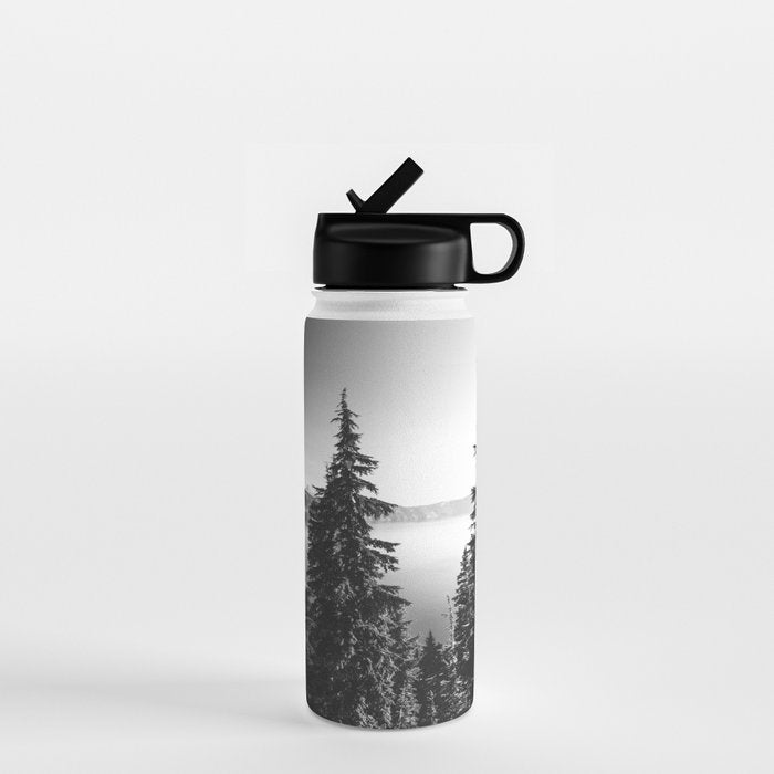 Mountain Lake Forest Black and White Nature Photography Water Bottle Gallery Image 1