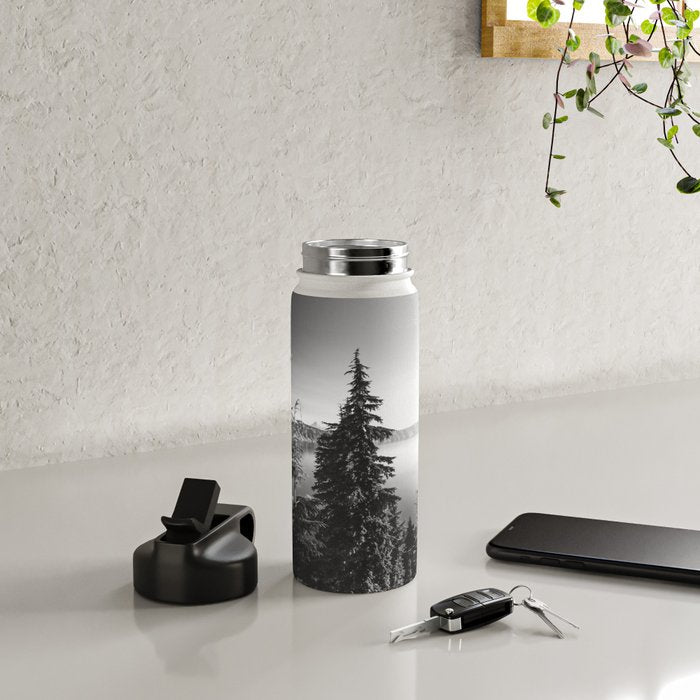 Mountain Lake Forest Black and White Nature Photography Water Bottle Gallery Image 4