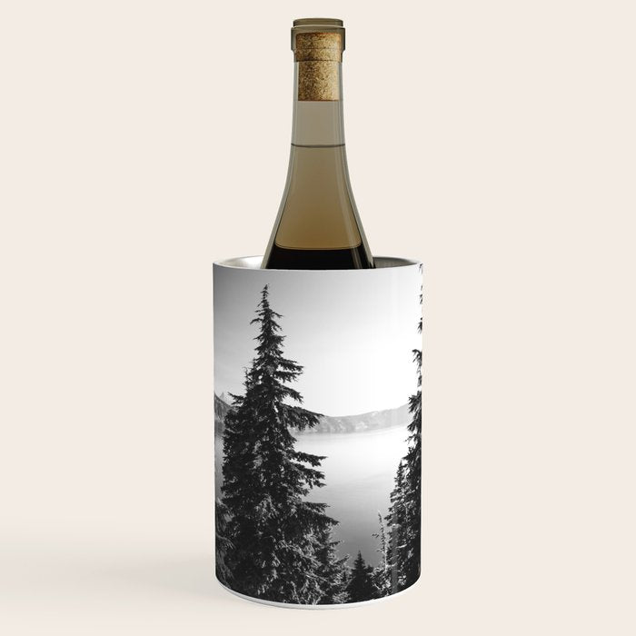 Mountain Lake Forest Black and White Nature Photography Wine Chiller Gallery Image 1