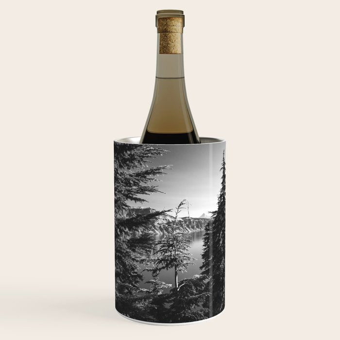 Mountain Lake Forest Black and White Nature Photography Wine Chiller Gallery Image 2