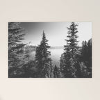 Mountain Lake Forest Black and White Nature Photography Welcome Mat Gallery Image 1