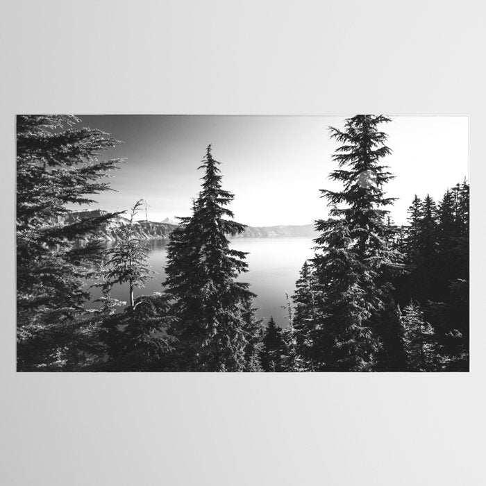 Mountain Lake Forest Black and White Nature Photography Tablecloth Gallery Image 2