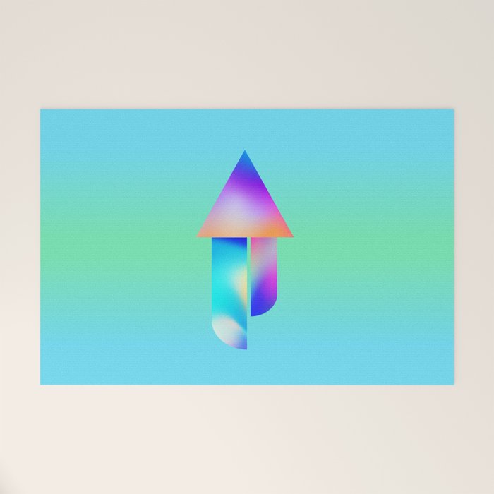 Space Ship Vibrant Blue-Green Colors Minimalist Modern Abstract Illustration  Welcome Mat Gallery Image 1