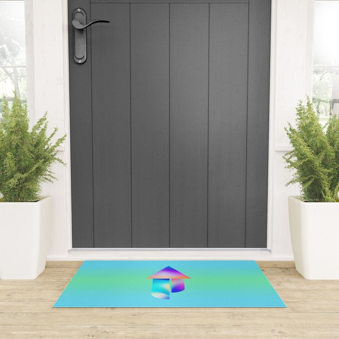 Space Ship Vibrant Blue-Green Colors Minimalist Modern Abstract Illustration  Welcome Mat Gallery Image 3