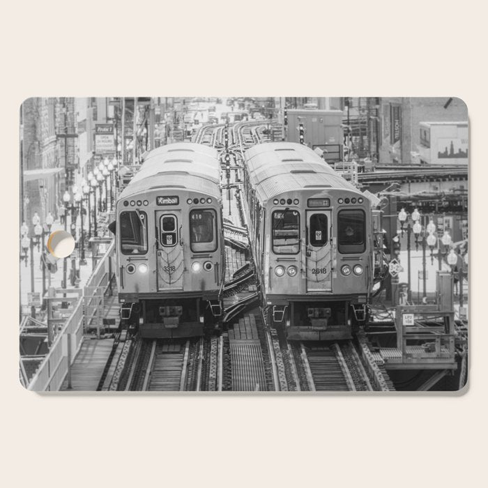 Black and White Chicago Train El Train above Wabash Ave the Loop Windy City Cutting Board Gallery Image 1
