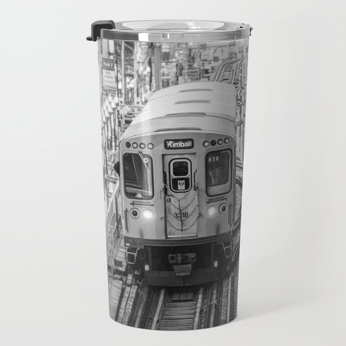Black and White Chicago Train El Train above Wabash Ave the Loop Windy City Travel Mug Gallery Image 3