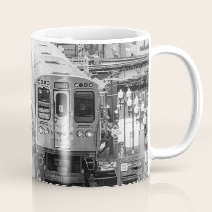 Black and White Chicago Train El Train above Wabash Ave the Loop Windy City Coffee Mug Gallery Image 1