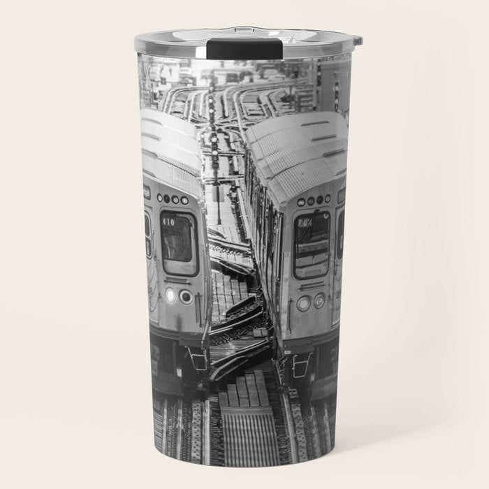 Black and White Chicago Train El Train above Wabash Ave the Loop Windy City Travel Mug Gallery Image 1