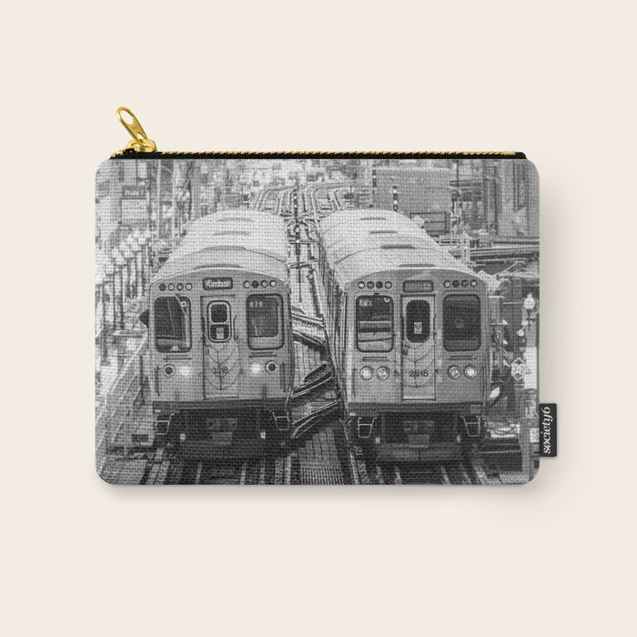 Black and White Chicago Train El Train above Wabash Ave the Loop Windy City Carry All Pouch Gallery Image 1