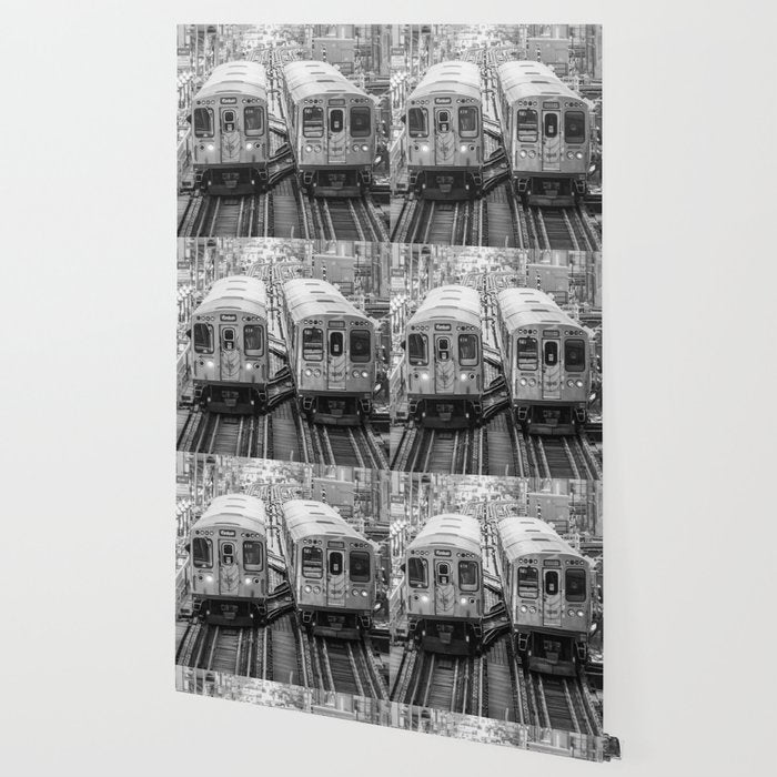 Black and White Chicago Train El Train above Wabash Ave the Loop Windy City Wallpaper Gallery Image 2