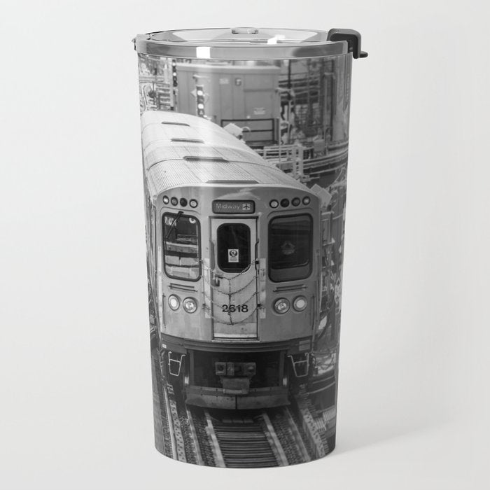 Black and White Chicago Train El Train above Wabash Ave the Loop Windy City Travel Mug Gallery Image 2