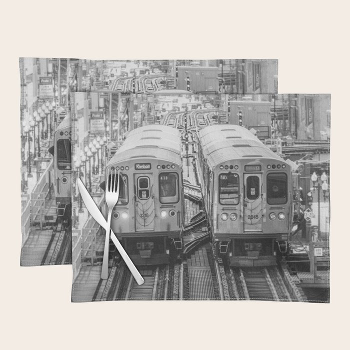 Black and White Chicago Train El Train above Wabash Ave the Loop Windy City Placemat Gallery Image 1