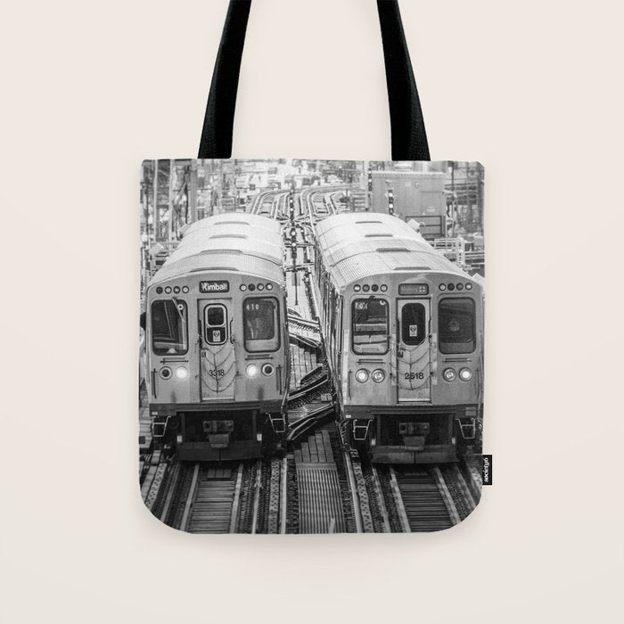 Black and White Chicago Train El Train above Wabash Ave the Loop Windy City Tote Bag Gallery Image 1