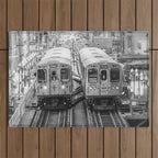 Black and White Chicago Train El Train above Wabash Ave the Loop Windy City Outdoor Rug Gallery Image 1