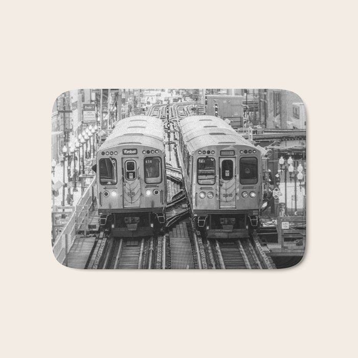 Black and White Chicago Train El Train above Wabash Ave the Loop Windy City Bath Mat Gallery Image 1