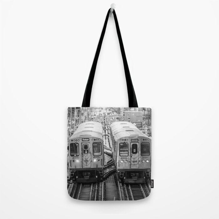 Black and White Chicago Train El Train above Wabash Ave the Loop Windy City Tote Bag Gallery Image 2
