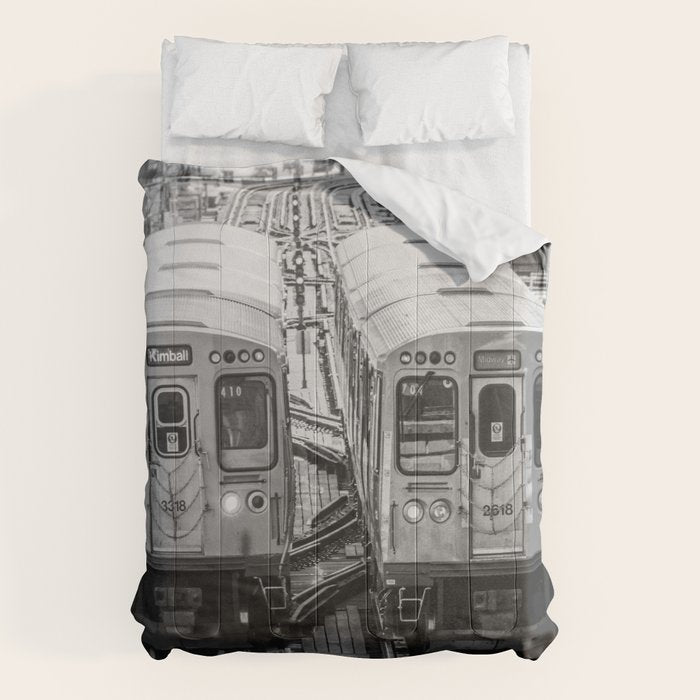 Black and White Chicago Train El Train above Wabash Ave the Loop Windy City Comforter Gallery Image 1