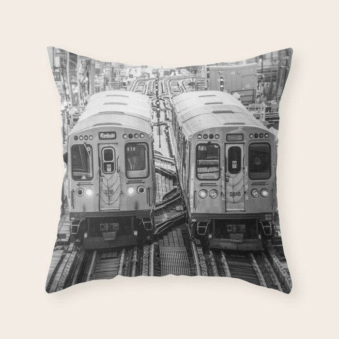Black and White Chicago Train El Train above Wabash Ave the Loop Windy City Throw Pillow Gallery Image 6