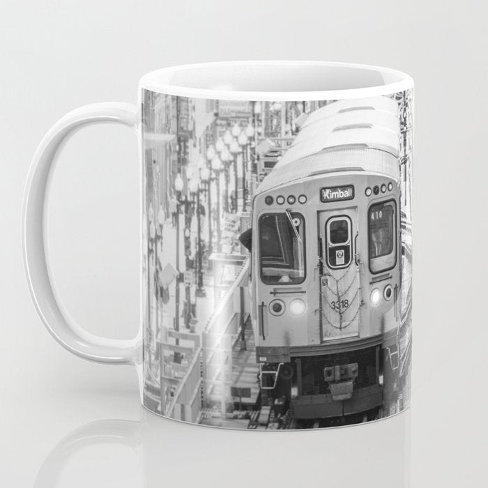 Black and White Chicago Train El Train above Wabash Ave the Loop Windy City Coffee Mug Gallery Image 3