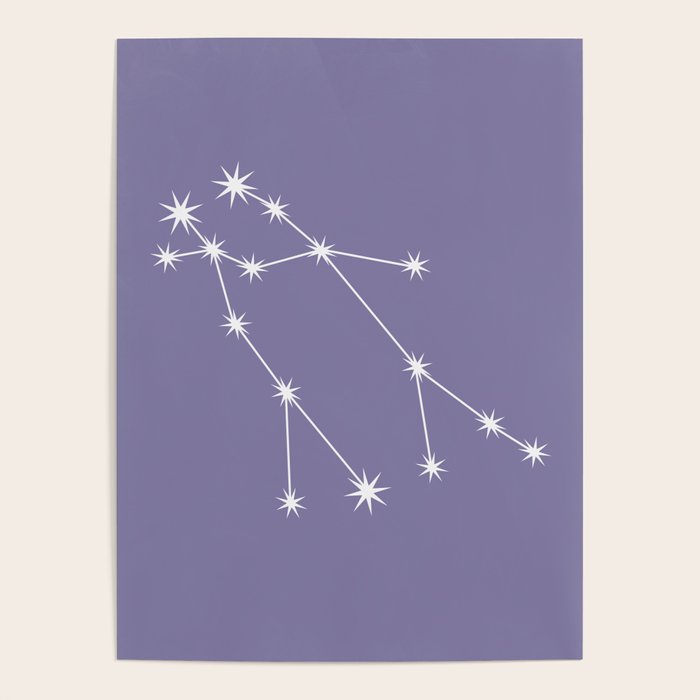 Gemini Zodiac Star Constellation Line Art Lavender Purple Poster Gallery Image 4