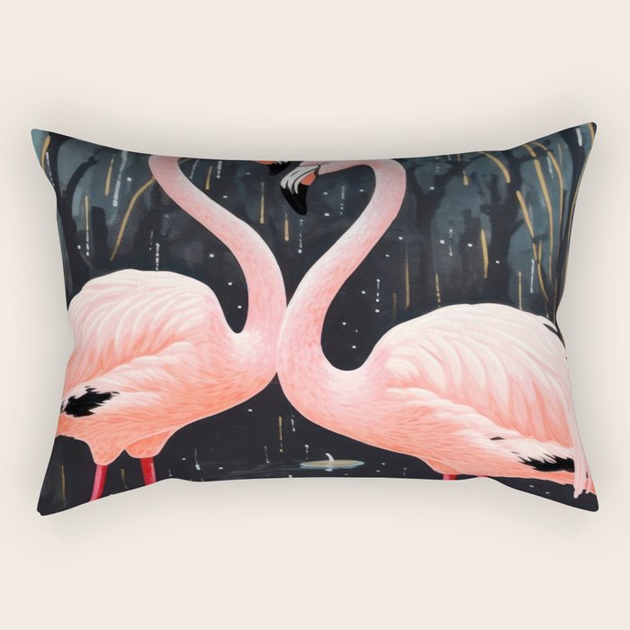 Pink Flamingos Pair In The Teal Rain Rectangular Pillow Gallery Image 2