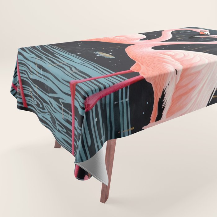 Pink Flamingos Pair In The Teal Rain Tablecloth Gallery Image 1