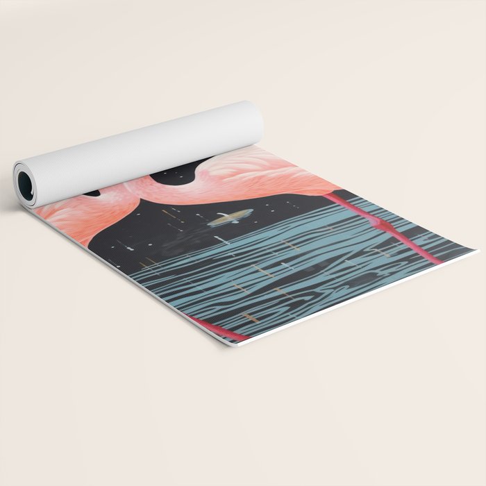 Pink Flamingos Pair In The Teal Rain Yoga Mat Gallery Image 2