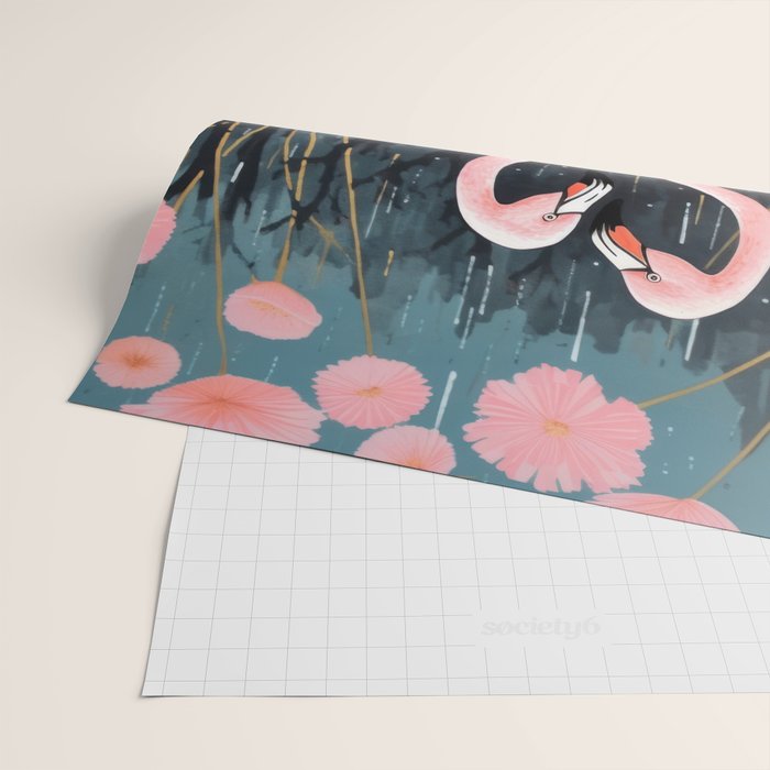 Pink Flamingos Pair In The Teal Rain Wrapping Paper Gallery Image 2
