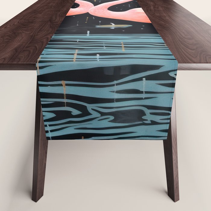 Pink Flamingos Pair In The Teal Rain Table Runner Gallery Image 1