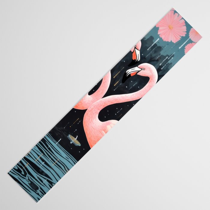 Pink Flamingos Pair In The Teal Rain Table Runner Gallery Image 3