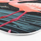 Pink Flamingos Pair In The Teal Rain Bath Mat Gallery Image 3