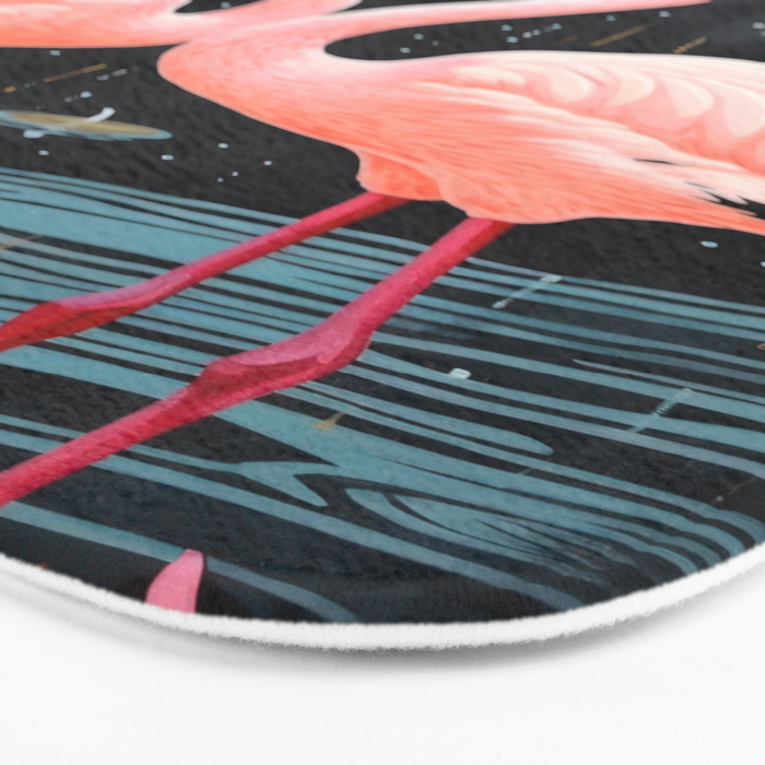 Pink Flamingos Pair In The Teal Rain Bath Mat Gallery Image 3