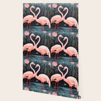 Pink Flamingos Pair In The Teal Rain Wallpaper Gallery Image 2