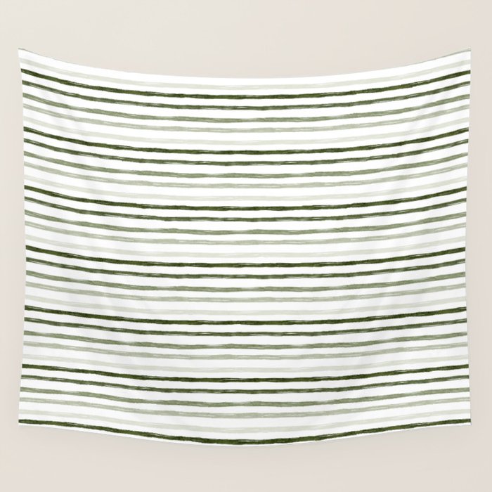 Watercolor Green and White Striped Wall Tapestry Gallery Image 4