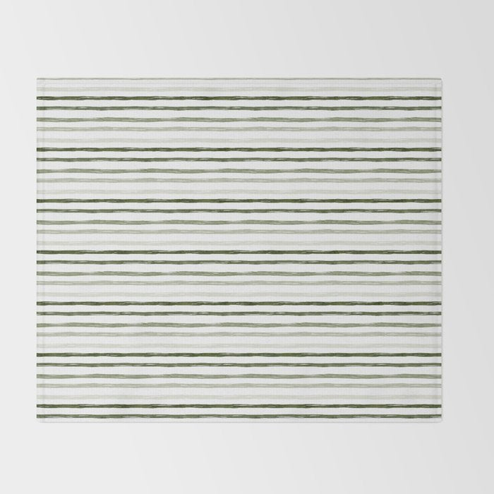 Watercolor Green and White Striped Throw Blanket Gallery Image 2