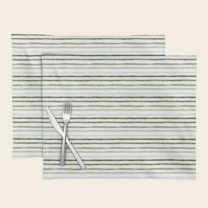 Watercolor Green and White Striped Placemat Gallery Image 1