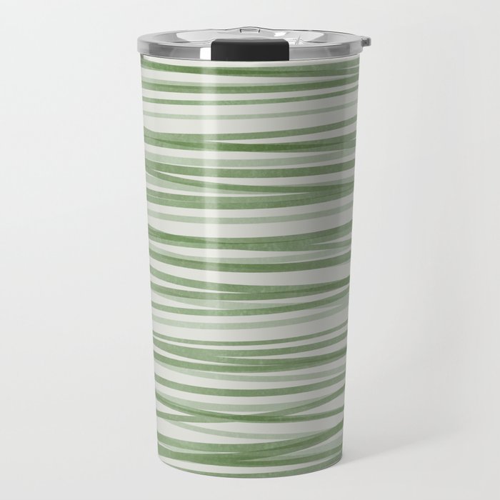 Green Stripes - Modern Abstract Style Travel Mug Gallery Image 1