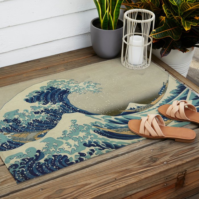 The Classic Japanese Great Wave off Kanagawa Print by Hokusai Outdoor Rug Gallery Image 2