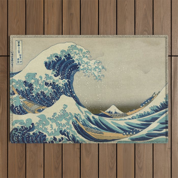 The Classic Japanese Great Wave off Kanagawa Print by Hokusai Outdoor Rug Gallery Image 1